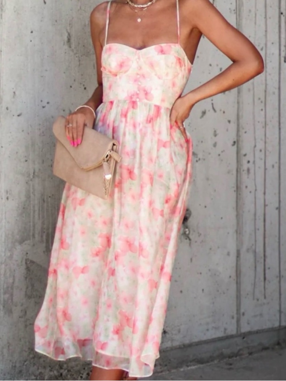 Vici Kimora Floral Chiffon Midi Dress
